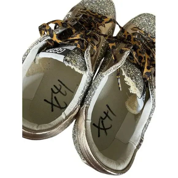 Golden Goose Superstar Glitter Star Sneakers Leopard Laces Italy US 10 - Picture 13 of 15